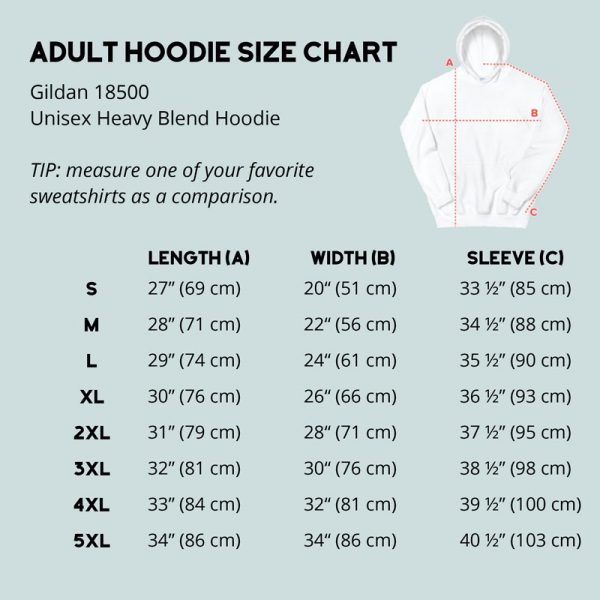 Size Chart Gildan 18500 Hoodie