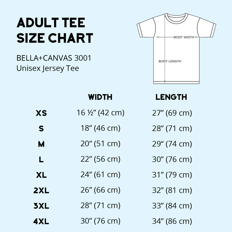 Bella Canvas Shirt Size Chart